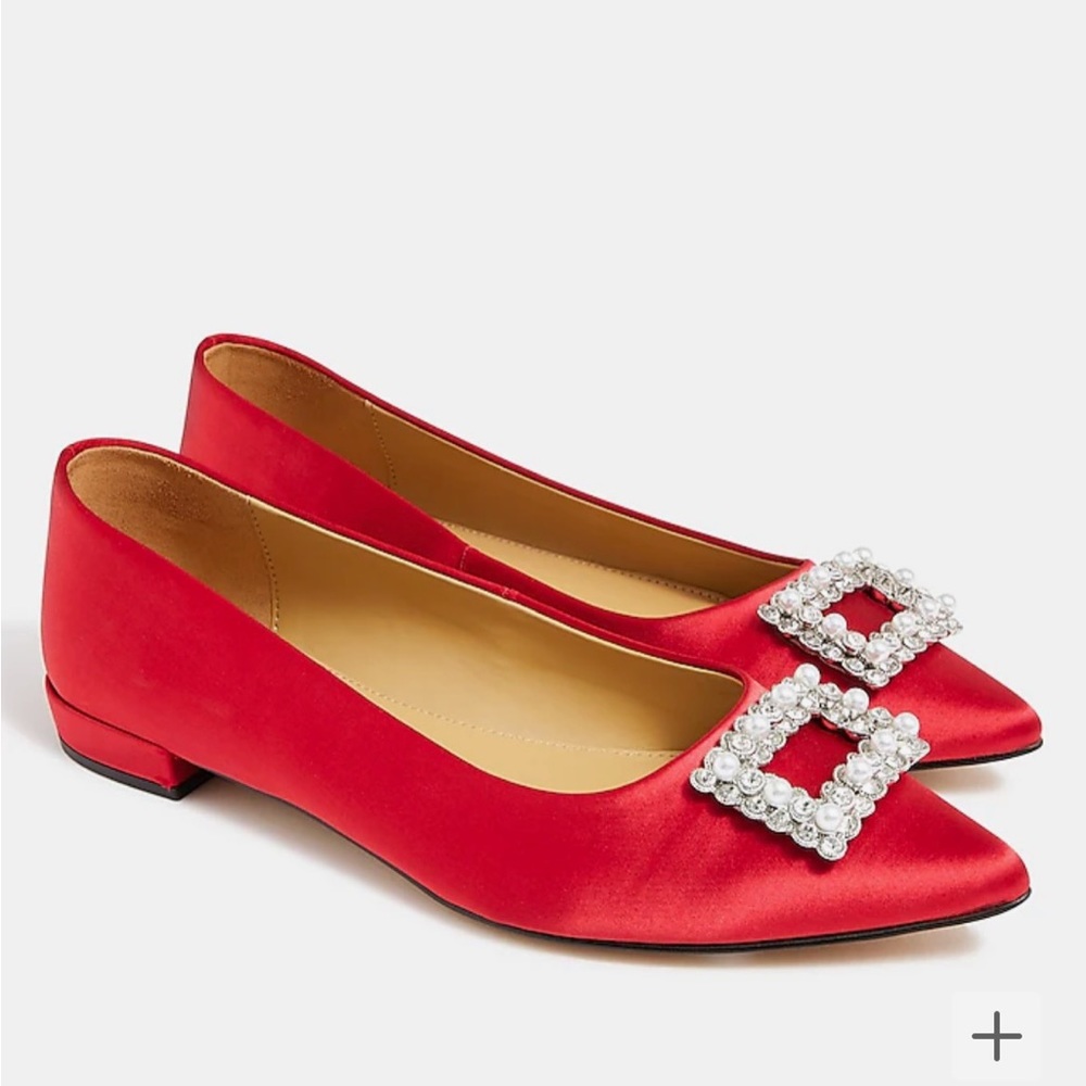 Crystal-embellished pointed-toe flats j crew size 10.5